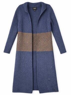 Wallpapher Navy Duster Cardigan Chevron Knit Long Open Front S